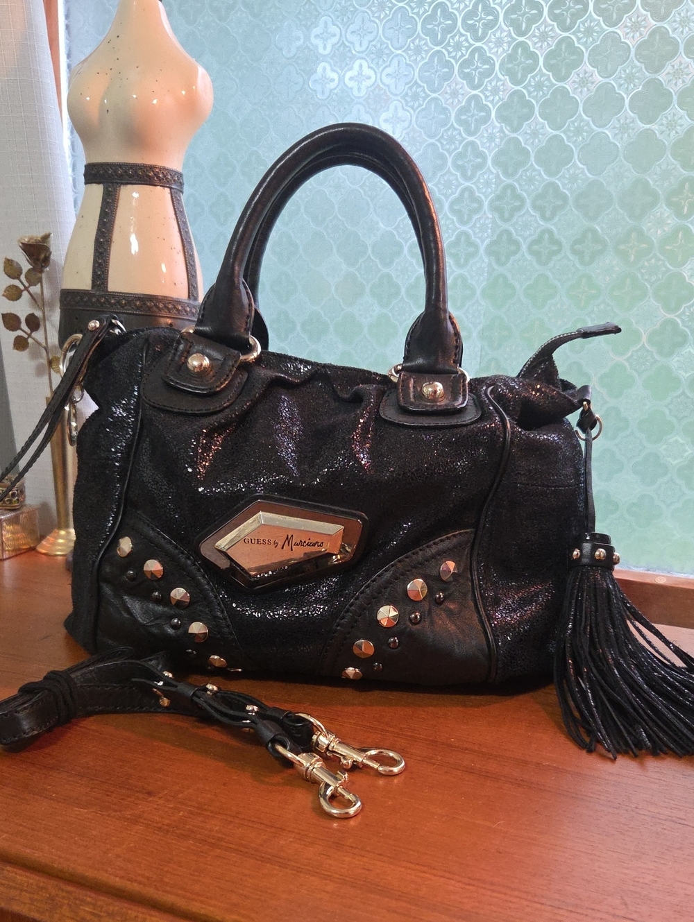 RARE Guess by Marciano Black Studded Satchel